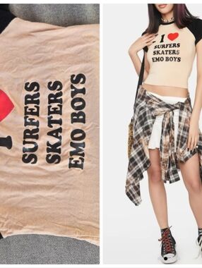 Omighty I ❤️ Surfers Sisters Emo Boys 90s Baseball Tee Shirt S